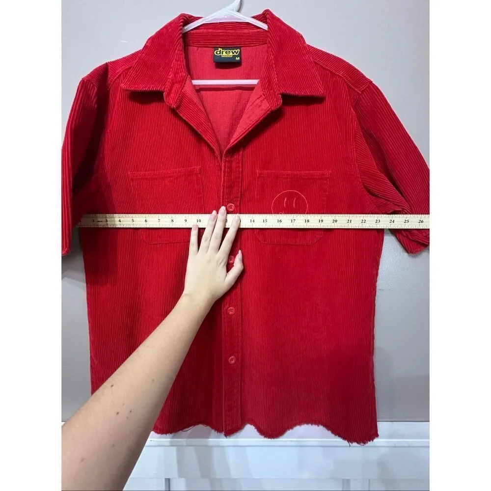 NWOT Drew House SS21 Cherry Red Corduroy Button Up Short Sleeve Shirt Men's M